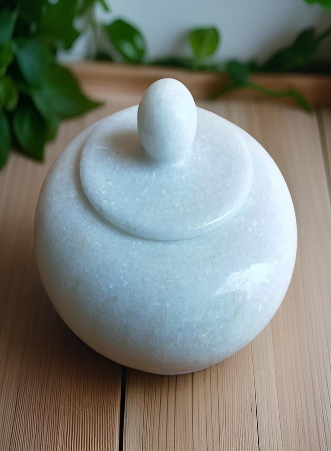 Salvus APP SOLUTIONS Antique Handmade Marble Round Shape Kumkum/Sindoor Box/Sindoor Dibbi - 8x8x4 cm - Image 1